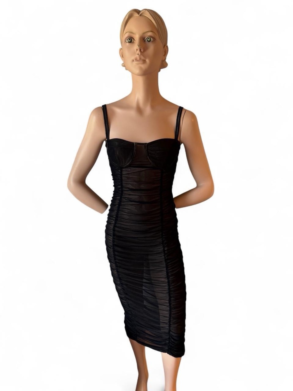 Majorelle Sheer Ruched Slip Dress - Black